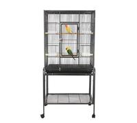 53 Inch Bird Flight Cage, Bird Cage with Wheels, Wrought Iron Standing Large with Rolling Stand for Cockatiels Pet Parrot Parakeet Lovebird Canary Finch Black
