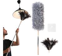 53 Inch Ostrich Feather Duster - Extendable Handle, Wood Handle, Fluffy Natural Genuine Feathers, Ideal for Home, Car, Office Cleaning