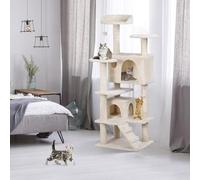 53 Inches Multi-Level Cat Tree Furniture Kitten Activity Play House Bed Pet Kitty Climbing Tower with Scratching Posts/Plush Perch/Scratcher Ladder/Tunnel for Cats,Kittens,Pets (Beige)