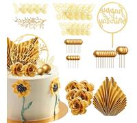53 PCS Boho Cake Decorations, Dried Flowers for Cakes Floral Cake Decorations Gold Balls Cake Decoration Natural Pampas Grass for Wedding Party Home Decor