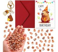 53 PCS Capybara Birthday Card Capybara Gifts with Envelope Card and Keyring | Resin Animals Capybara Gifts for Girls, Cute Birthdays Cards with Envelope Capybaras Birthdays Decorations