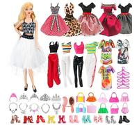 53 Pcs Doll Clothing and Accessories Compatible with Doll, Include 4 Fashion Dresses, 4 Top Pants, 20 Shoes Accessories for 11.5 inch Dolls