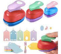 53 Pcs Easter Paper Punch Include 3/8, 5/8, 1 Inch 3 Size Oval Rabbit Easter Egg Punch 50 Kraft Gift Tag with 10 Meter String Tag Lever Action Punches for Easters Paper Crafting Scrapbooking