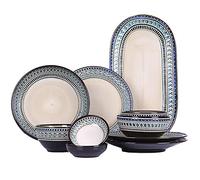 53 Pcs Stoneware Dinnerware Sets Dinner for 12 Ceramic Dinner Plates Set Porcelain Glaze Dish Set Mix Match Dishes for Salad Pasta Steak Dessert Unbreakable Tableware B,Blue