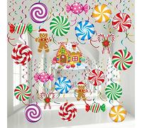 53 Pcs Swirls Decorations Candy Gingerbread Man Elves Truck Red Cardinals Ceiling Decor Ornaments for Christmas Tree Xmas Holiday Party Supplies