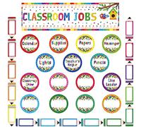 53 Pieces Classroom Jobs, 36 Name Card Classroom Job Chart with Name Tag Class Management Teacher’s Helper Colorful Bulletin Board Decor for First Day of School, Back to School Supplies (Confetti)