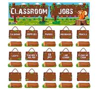 53 Pieces Classroom Jobs, 36 Name Card Classroom Job Chart with Name Tag Class Management Teacher’s Helper Colorful Bulletin Board Decor for First Day of School, Back to School Supplies (Log Style)