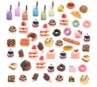 53 Pieces Miniature Food Models, Include Cake Bread Ice Cream Doughnut Drinks, Resin Mini Food Drink, Miniature Dollhouse Set, Miniature Kitchen Accessories, Pretend Play Food Set