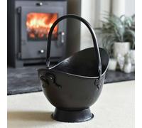 53cm "Waterloo" Black Iron Heavy Duty Coal Scuttle & Log Bucket - Metal Fireplace Storage Container for Wood, Kindling & Ash - Fireside Accessory for Hearth, Cabin & Home