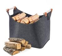 53L Felt Log Basket - Large Firewood Storage Crate for Fireplace & Kindling, Durable Foldable Bag to Carry, Organise & Store Logs Neatly for a Warm Cozy Home