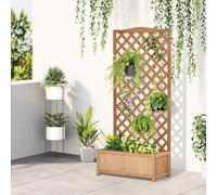 53L Garden Wooden Planter Box with Trellis Free Standing Flower Raised Bed with Lattice for Climbing Plants