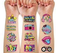 53pcs 80s Retro Hip-Hop Temporary Tattoos Birthday Party Decorations Fake Game Console Recorder Tattoo Body Stickers for Birthday Party