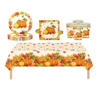 53Pcs Autumn Party Tableware Set for Table Decor,Pumpkins Maple Leaves 137x274cm Large Plastic Tablecloth Thanksgiving Party Paper Plates Cups Napkins Dinnerware Set for Fall, Halloween Home