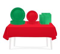 53PCS Classy Red Green Party Tableware Decorations for Kids Christmas,Disposable Tableware Set - TableCloth, Table Covers, 7inch&9inch Paper Plate, Paper Napkins for Xmas Birthday Wedding Party Favor