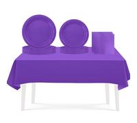 53PCS Deep Purple Party Tableware Decorations for Kids Birthday, Disposable Tableware Set with TableCloth, Table Covers, 7inch & 9inch Paper Plates, Paper Napkins for Halloween, Birthday