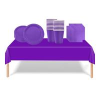 53PCS Deep Purple Tableware Decorations for Kids Birthday,Disposable Party Tableware Set Tablecloth Table Covers,7inch Paper Plates,Paper Napkins,Cups for Halloween Birthday Wedding Party Favor