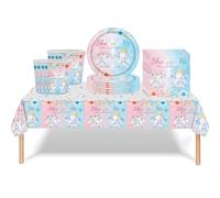 53Pcs Elephant Baby Shower Gender Reveal Tableware for Girls, Boys - She or He Theme Decorations With Table Cloth, 7-Inch Plates, Napkins, Cups - Dinnerware Party Supplies