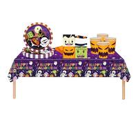 53Pcs Halloween Party Tableware Set for Table Decor,Cartoon Orange 137x274cm Large Plastic Tablecloth Halloween Party Paper Plates Cups Napkins Dinnerware Set for Scary Favor Tableware