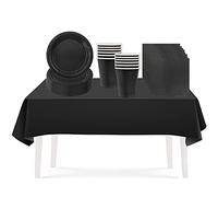 53PCS Midnight Black Party Tableware Decorations for Kids Birthday,Disposable Tableware Set Tablecloth Table Covers,7inch Paper Plates,Paper Napkins,Cups for Xmas Birthday Wedding Party Favor