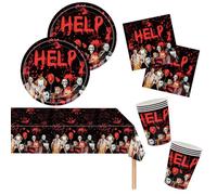 53PCS Tableware Set Halloween Party Tableware 16 Guests,Halloween Disposable Dinnerware Set Halloween Decor Plastic Tablecloth,Paper Plates Napkins Paper Cups for Halloween Party Supplies Decorations