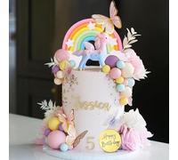 53PCS Unicorn Cake Topper, Unicorn Rainbow Pink Arch Cake Decorations Artificial Dried Flower Cake Insert Decoration Colorful Ball Cake Topper for Boys Girls Kids Birthday Party Supplies