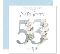 53rd Anniversary Card for Women Men - Fancy Floral Flowers - Happy 53 Year Anniversary Card for Mum Grandad Dad Friends, 145mm Wedding Anniversaries Greeting Cards
