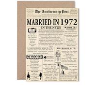 53rd Anniversary Card for Women Men - Newspaper Married in 1972 - Happy 53 Year Wedding Anniversary Card for Husband Wife Companion Partner, 5x7 Inch Anniversaries Greeting Cards