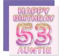 53rd Birthday Card for Auntie - Pink & Purple Glitter Balloons - Happy Birthday Cards for 53 Year Old Aunt Aunty from Nephew Niece, 145mm Bday Greeting Cards Gift