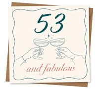 53rd Birthday Card for Her, Champagne Toast, ‘and Fabulous’ | Features ‘53 and fabulous’ wording with line-art hands clinking champagne coupes-glam 53rd birthday vibes.