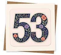 53rd Birthday Card for Her, Navy Floral 53 on Blush | Celebrate her 53rd with a bold navy “53” filled with pastel blooms and leafy sprigs on a soft blush background.