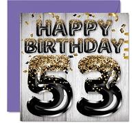 53rd Birthday Card for Men - Black & Gold Glitter Balloons - Happy Birthday Cards for 53 Year Old Man Dad Grandad Grandpa Gran Uncle, 145mm Bday Greeting Cards Gift