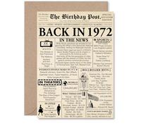 53rd Birthday Card for Men Women - Newspaper Back in 1972 - Happy 53 Birthday Cards for Grandad Nanny Uncle Brother Wife Husband, A5 Bday Greeting Cards