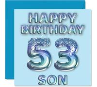 53rd Birthday Card for Son - Blue Glitter Party Balloons - Happy Birthday Cards for 53 Year Old Son from Mum Dad Parents, 145mm Bday Greeting Cards Gift