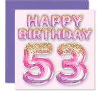 53rd Birthday Card for Women - Pink & Purple Glitter Balloons - Happy Birthday Cards for 53 Year Old Woman Mum Nanny Grandma Gran Auntie, 145mm Bday Greeting Cards Gift