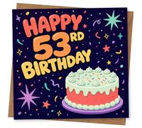 53rd Birthday Card, Retro Stars Party Design | Eye-catching greeting card; Retro Stars Party artwork for a 53rd birthday with a warm, memorable feel