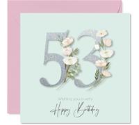 53rd Birthday Cards for Women - Fancy Floral Flowers - Happy Birthday Card for 53 Year Old Woman Wife Friend Neighbour Colleague, 145mm Bday Greeting Cards