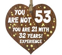 53rd Birthday Gift For Women Men Wooden Heart Plaque, Dark Wood Sign Keepsake, Happy Birthday Mum, Colleague, Dad, Husband, Wife, Uncle, Mum Gifts From Son, Auntie, Sister Birthday Present