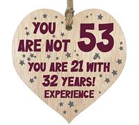 53rd Birthday Gift For Women Men Wooden Heart Plaque, Light Wood Sign Keepsake, Happy Birthday Mum, Colleague, Dad, Husband, Wife, Uncle, Mum Gifts From Son, Auntie, Sister Birthday Present