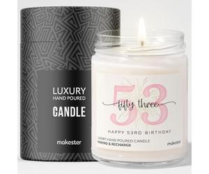 53rd Birthday Gifts - Luxury Soy Wax Candle - Vanilla, Jasmine, Sugared Almond - Makester
