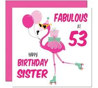 53rd Sister Birthday Card - Fabulous Flamingo - Pink Cute Sisters Birthday Card for 53 Year old fifty three fifty third