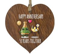53rd Wedding Anniversary Plaque Gift for Husband Wife - 53 Years Together - Happy 53 Year Anniversary Wooden Heart for Women Men Partner, Dark Wood Sign Keepsake Gifts