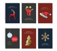 54 Christmas Greeting Cards | 3D Gold Foil & Embossing Designs | 6 Assorted Designs with Envelope | 5.5 x 4 Inch with Sentiments Inside| Merry Christmas Cards with Seal Stickers For Friends , Family