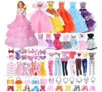 54 Clothes Accessories Compatible with Barbie Doll, 8 Chic Dresses 1 Princess 3 Evening Dresses 3 Tops 3 Pants 20 Shoes 16 Accessories for 11.5 inch Dolls (Random Style)