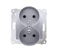 54 Matt Silver Module 2x Power Outlet with Shutters Screw
