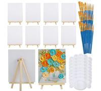 54 Pack Canvas with Easel Set Include 8 x 10 Inch Canvas Boards Wooden Easels Paint Brushes and Paint Palettes Canvas Panel Painting Kit for Acrylic Pouring Oil Water Color Painting