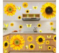 54 Pcs 3D Sunflowers and Butterfly Wall Stickers Decor - Large Sunflower Wall Decals Peel and Stick Yellow Flowers Stickers for Home Kitchen Bedroom Bathroom Living Room Decorations