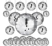 54 Pcs Disco Ball Hanging Decor - Mini Silver Mirror Ball Cake Topper for 74s Themed Party, Wedding, Christmas Supplies