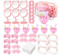 54 Pcs Girls Spa Sleepover Party Supplies Bulk Include Pink Mirror,Scrunchies,Sleep Eye Mask,Skincare Headband,Face Wash Cloths, Face Mask Mixing Bowl Set,Cosmetic Bags for Women Slumber Party Favors