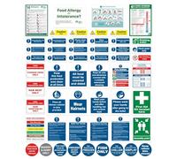 54 Pcs Kitchen Safety Signs Set - Essential Food Hygiene Signage Pack, Self Adhesive Vinyl Waterproof & Oil Resistant Stickers for Restaurants, Cafes, Takeaways and Small Catering Kitchens