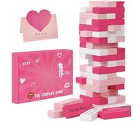 54 Pcs Naughty Block Tower Game,Pink Couples Tower Stacking Blocks,Valentine Tumbling Tower Stacking Blocks Couple Games,Wooden Date Night Games Night Party Game for Adults